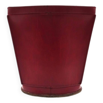 Mid century red leather waste paper bin italy 1960