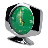Réveil space age diamond métal chromé et cadran vert 70's