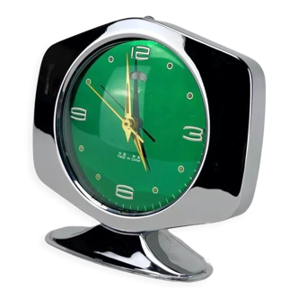 Réveil space age diamond métal chromé et cadran vert 70's