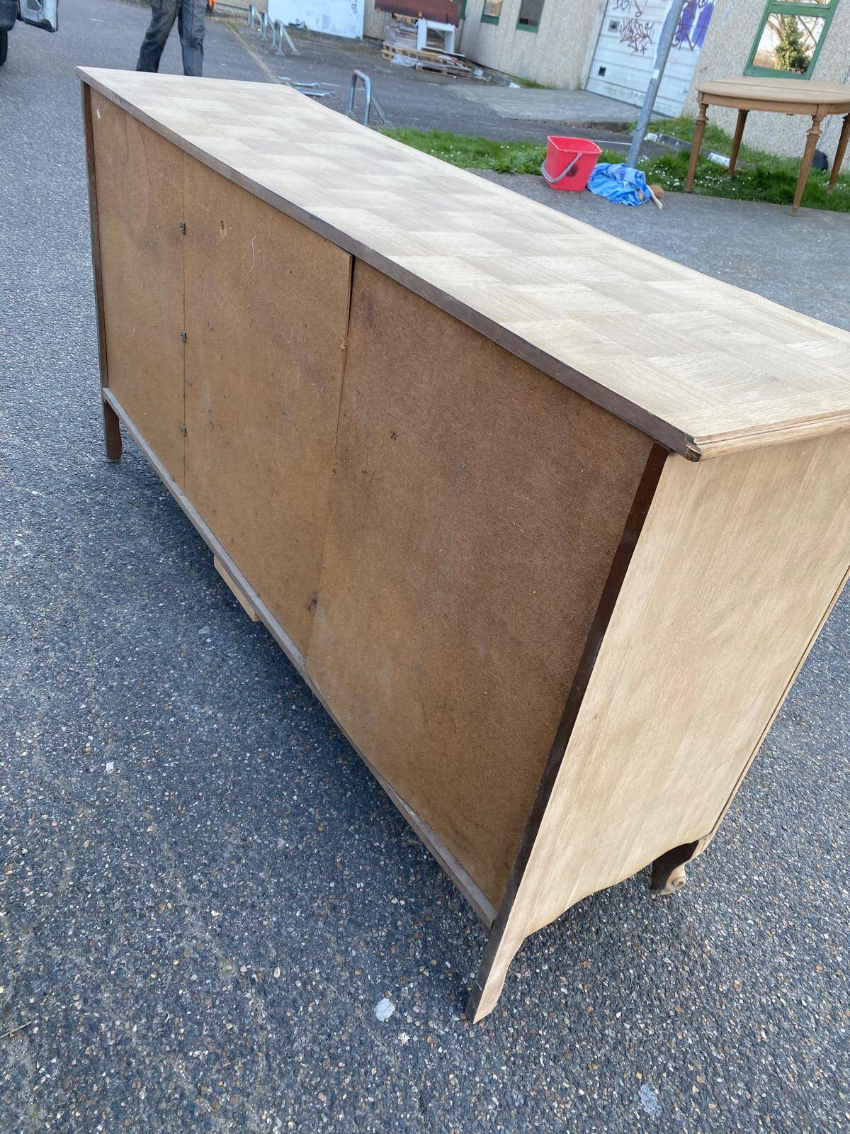 Louis XV sideboard renovated in raw oak and marquetry 3 doors 180cm
