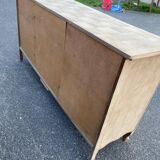 Louis XV sideboard renovated in raw oak and marquetry 3 doors 180cm