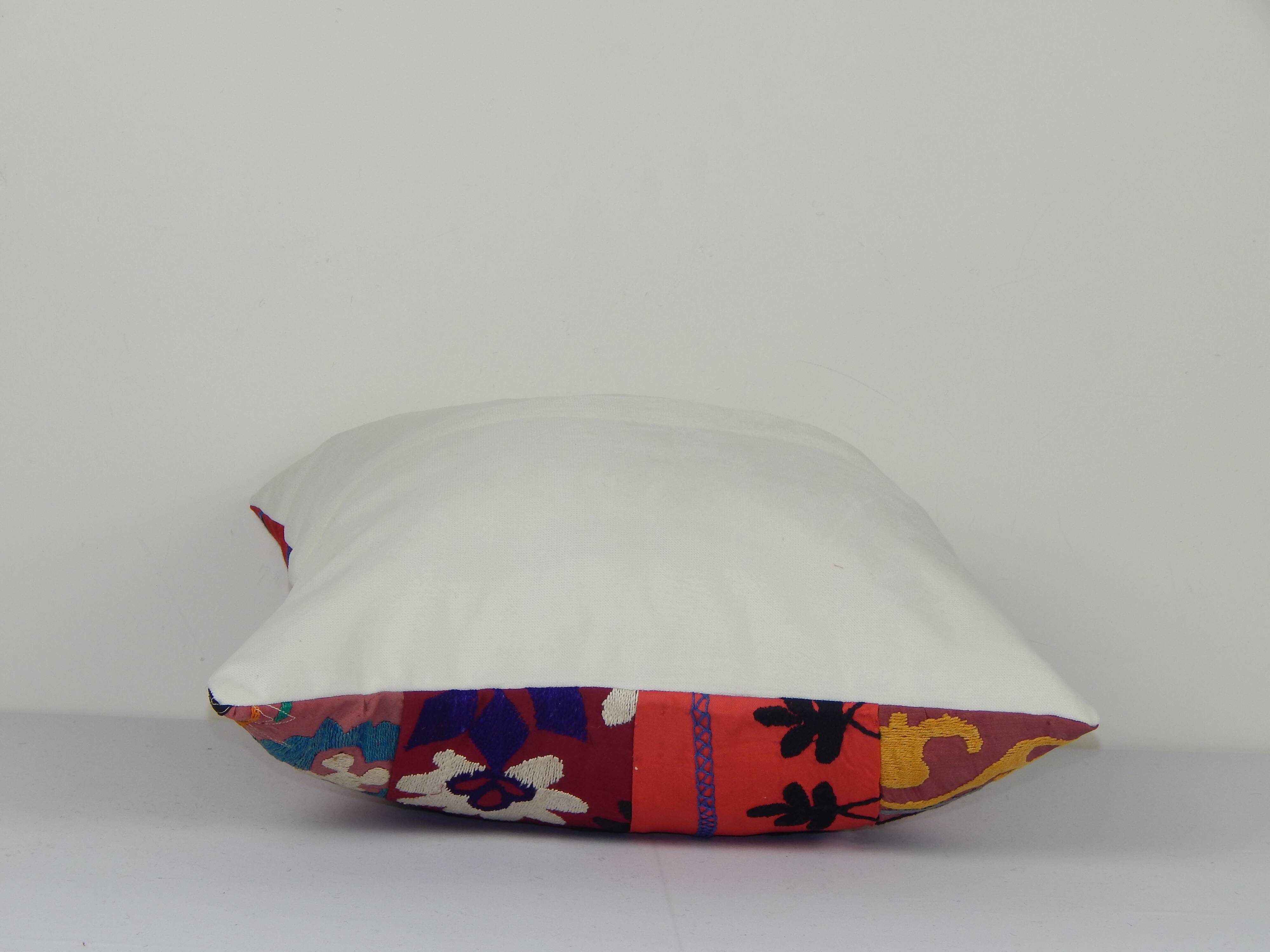 Vintage Embroidered Suzani Patchwork Pillow, Rustic Turkish Home Decor Pillow 20" X 20" AS94