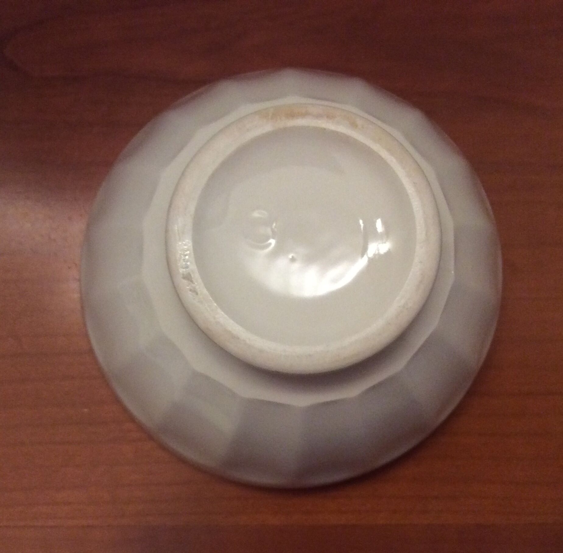 Old white bowl with faceted golden edging - vintage