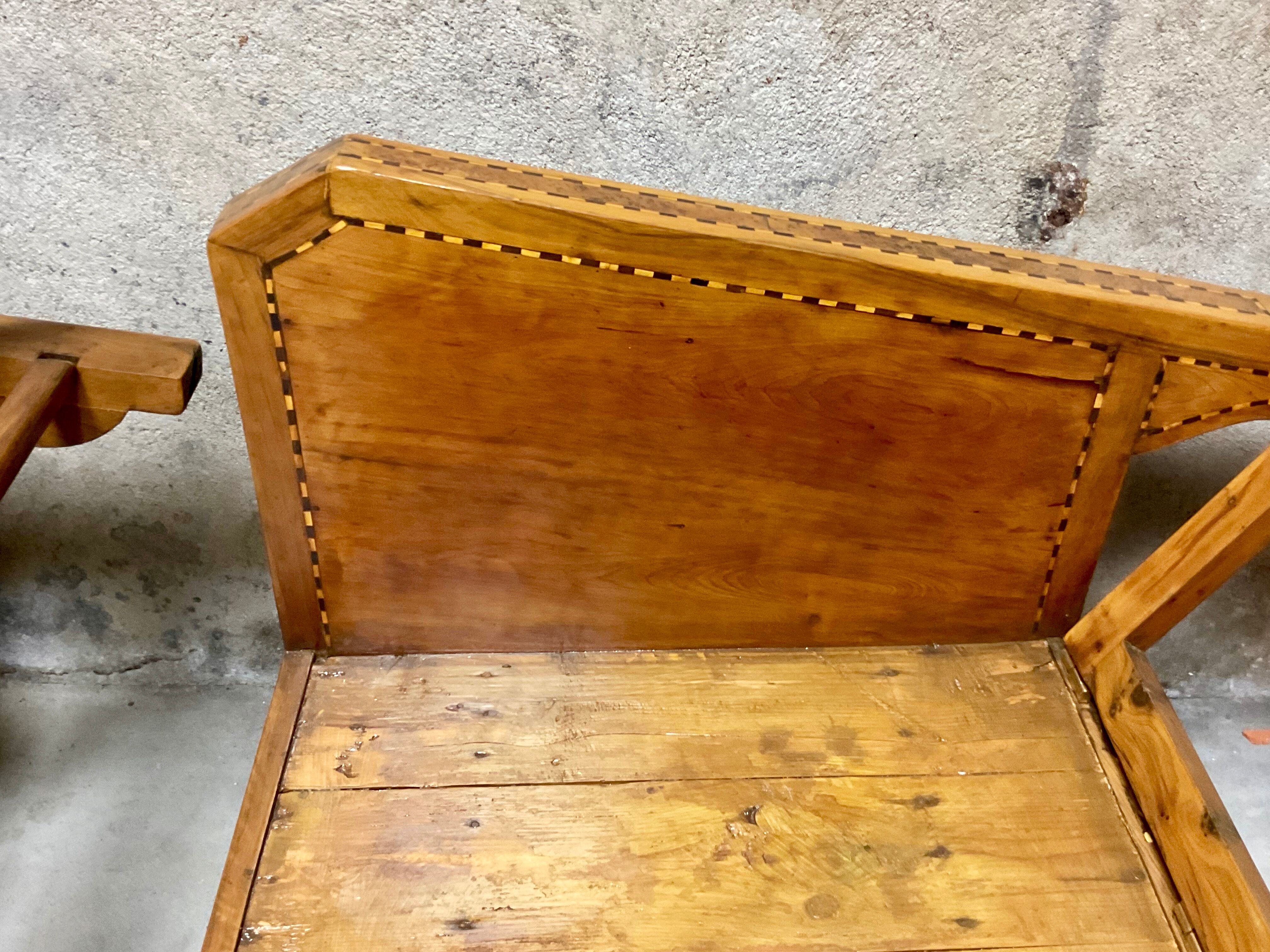 Vintage wooden veranda armchairs with inlaid marquetry 1930s