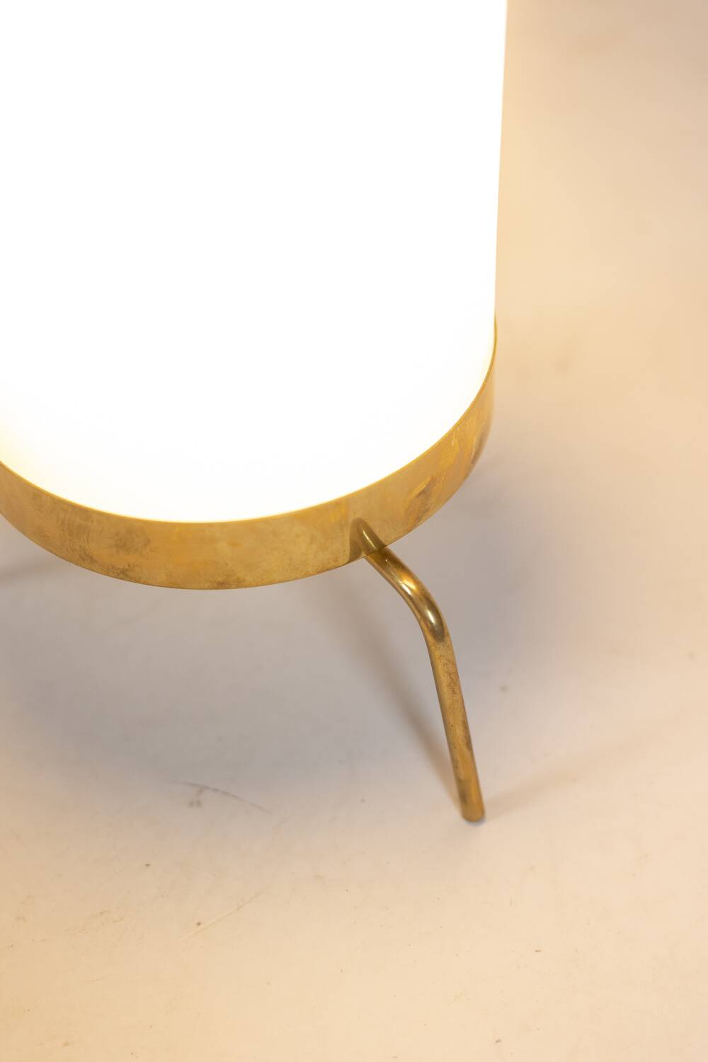 Lamp in white opaline and golden brass, 1970s