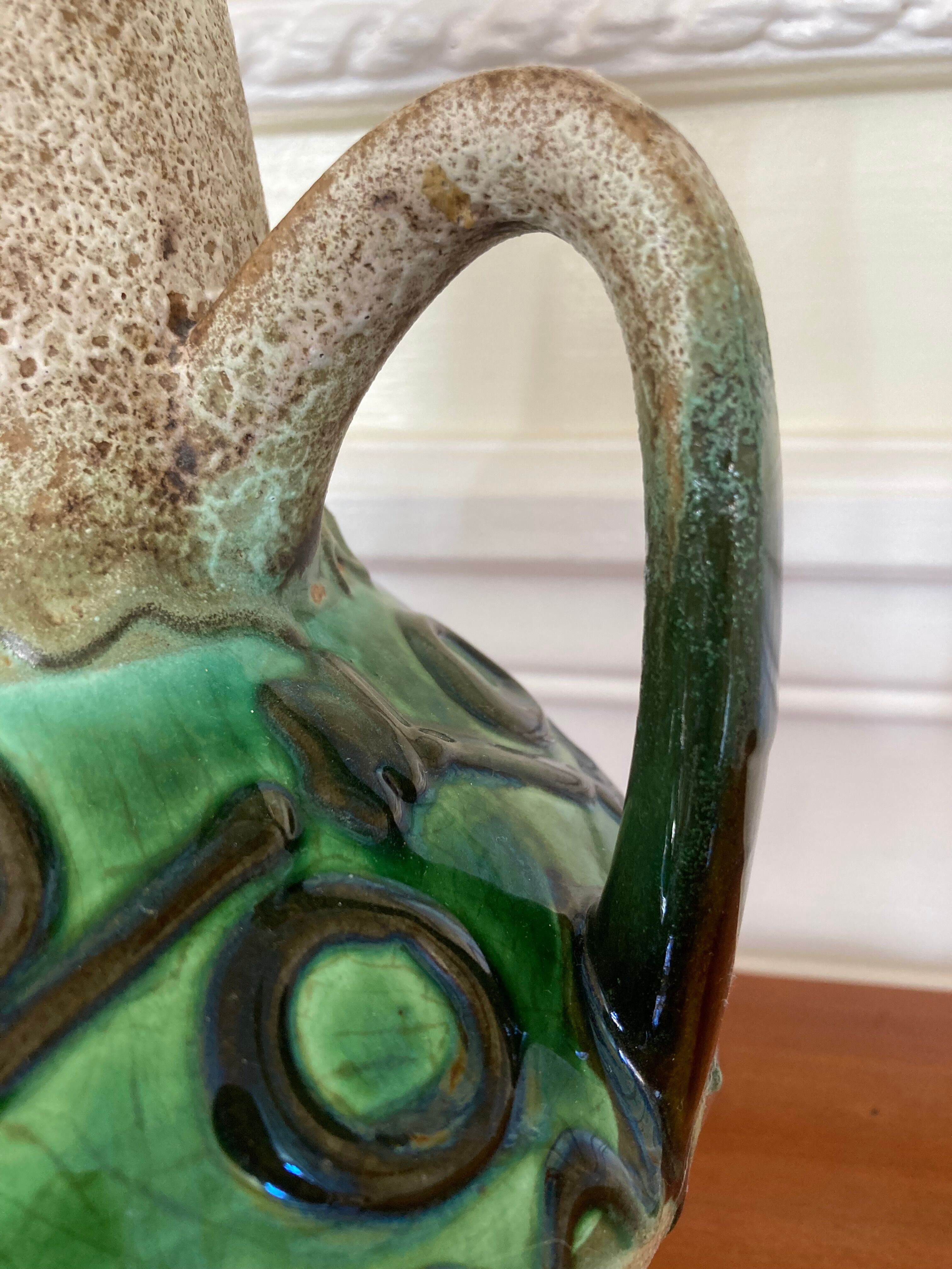 Emerald glazed ceramic pitcher vase