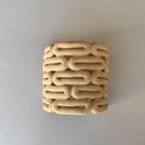 Handcrafted ceramic wall light in raw stoneware inspired by Mid Century design.