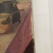 Old oil painting canvas still life kitchen fireplace faraoni