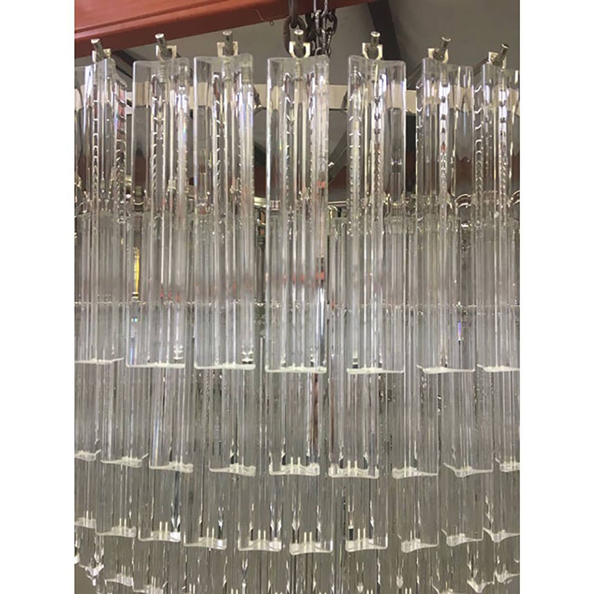 Set of 2 Clear Triedro Murano Glass Chandelier in Venini Style