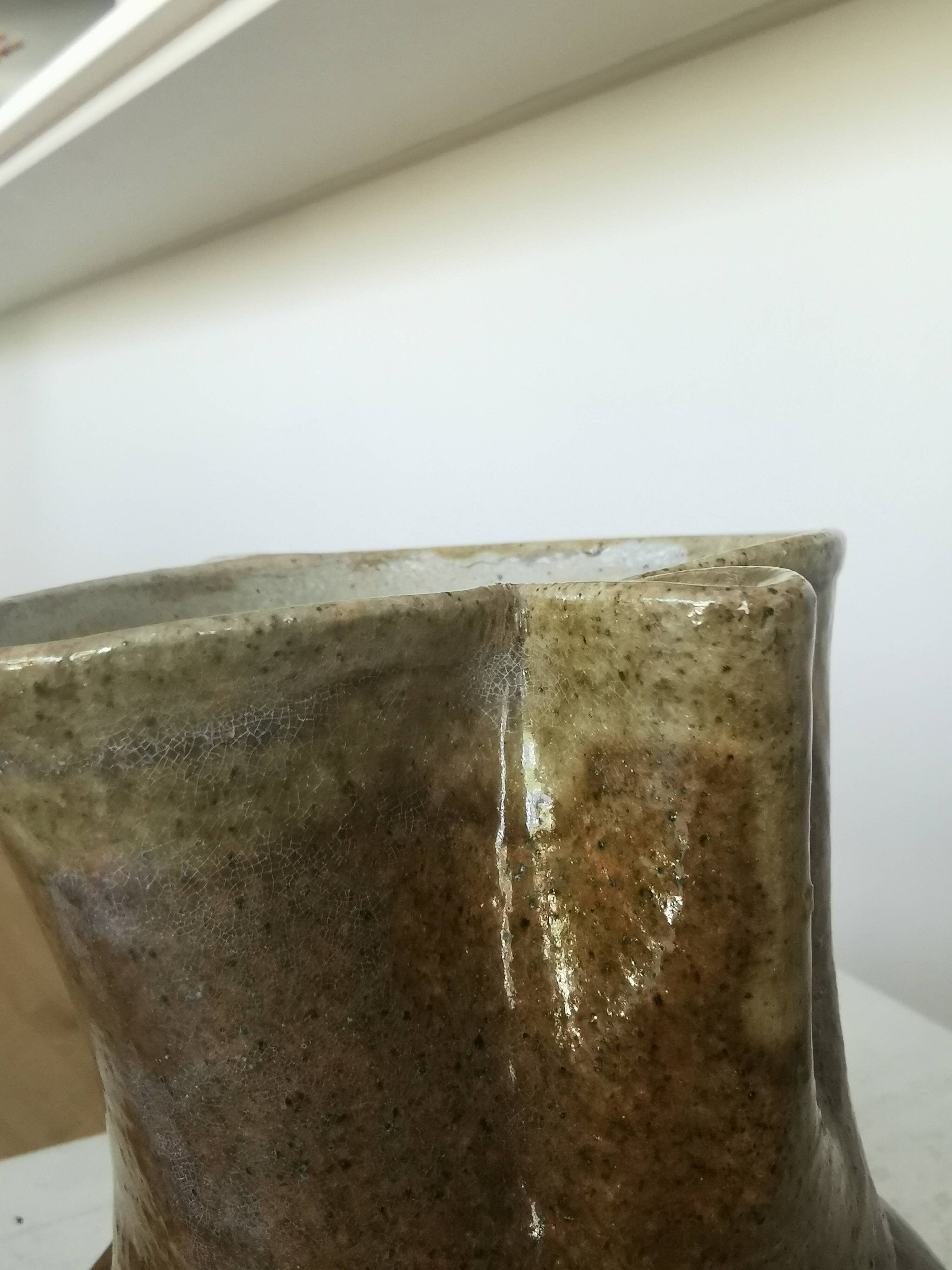 Vintage Studio Pottery Owl Pitcher: Speckled Glaze Stoneware Vase