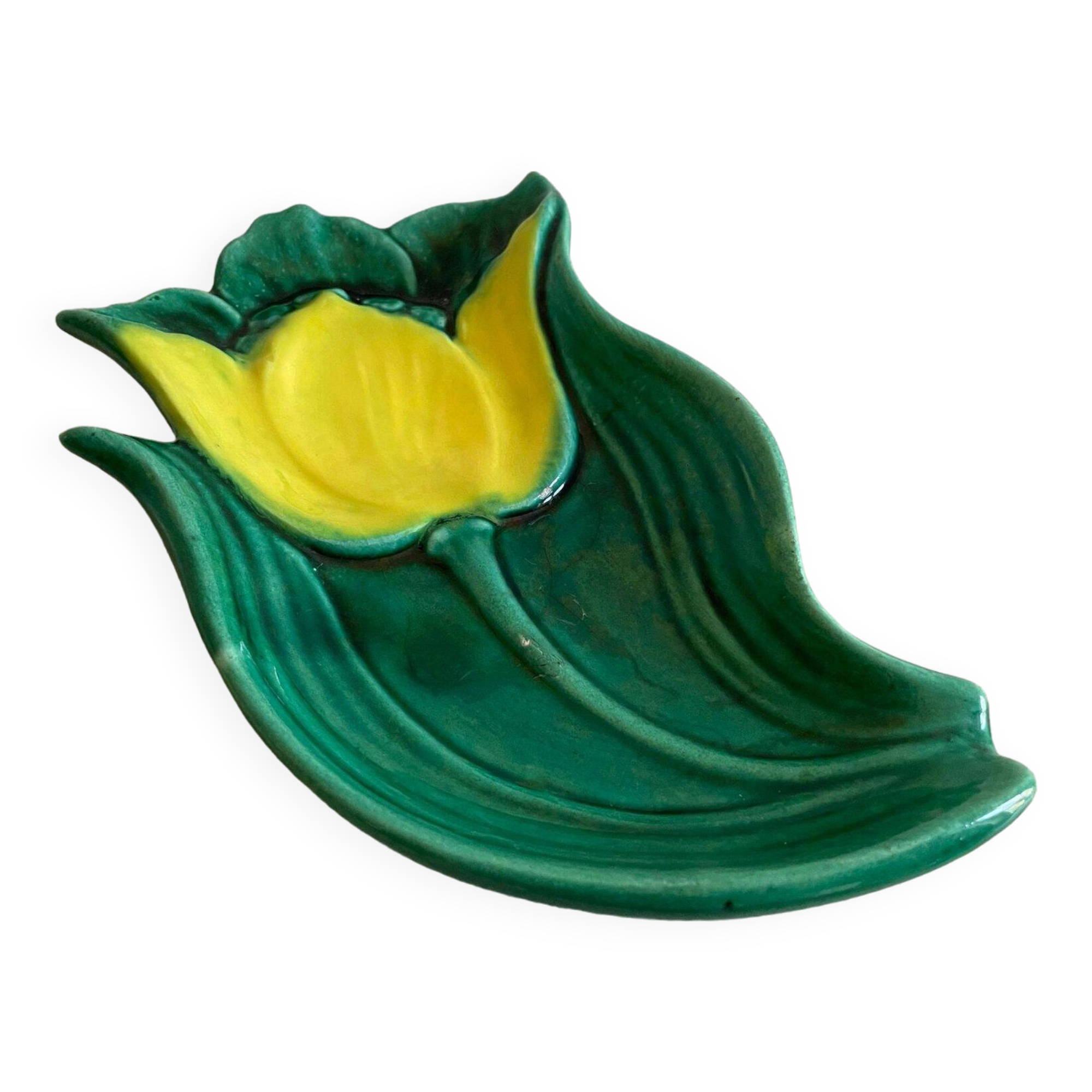Spoon rest or pocket tray with tulip decor signed Vallauris