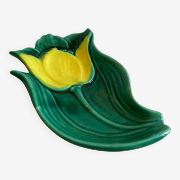 Spoon rest or pocket tray with tulip decor signed Vallauris