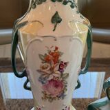 Planter and 2 vases in earthenware decorations flowers