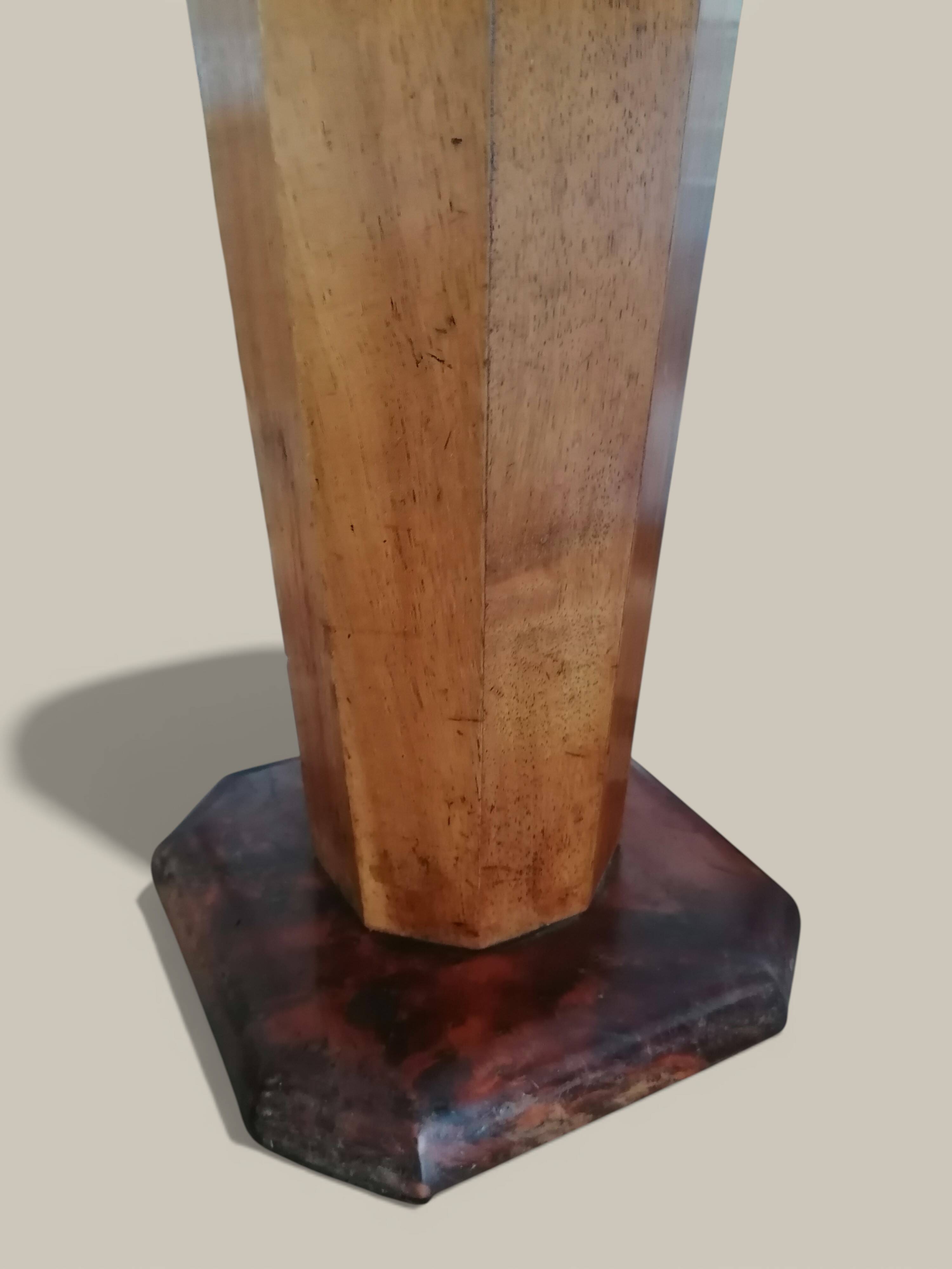 Art Deco floor ashtray in elm and rosewood.