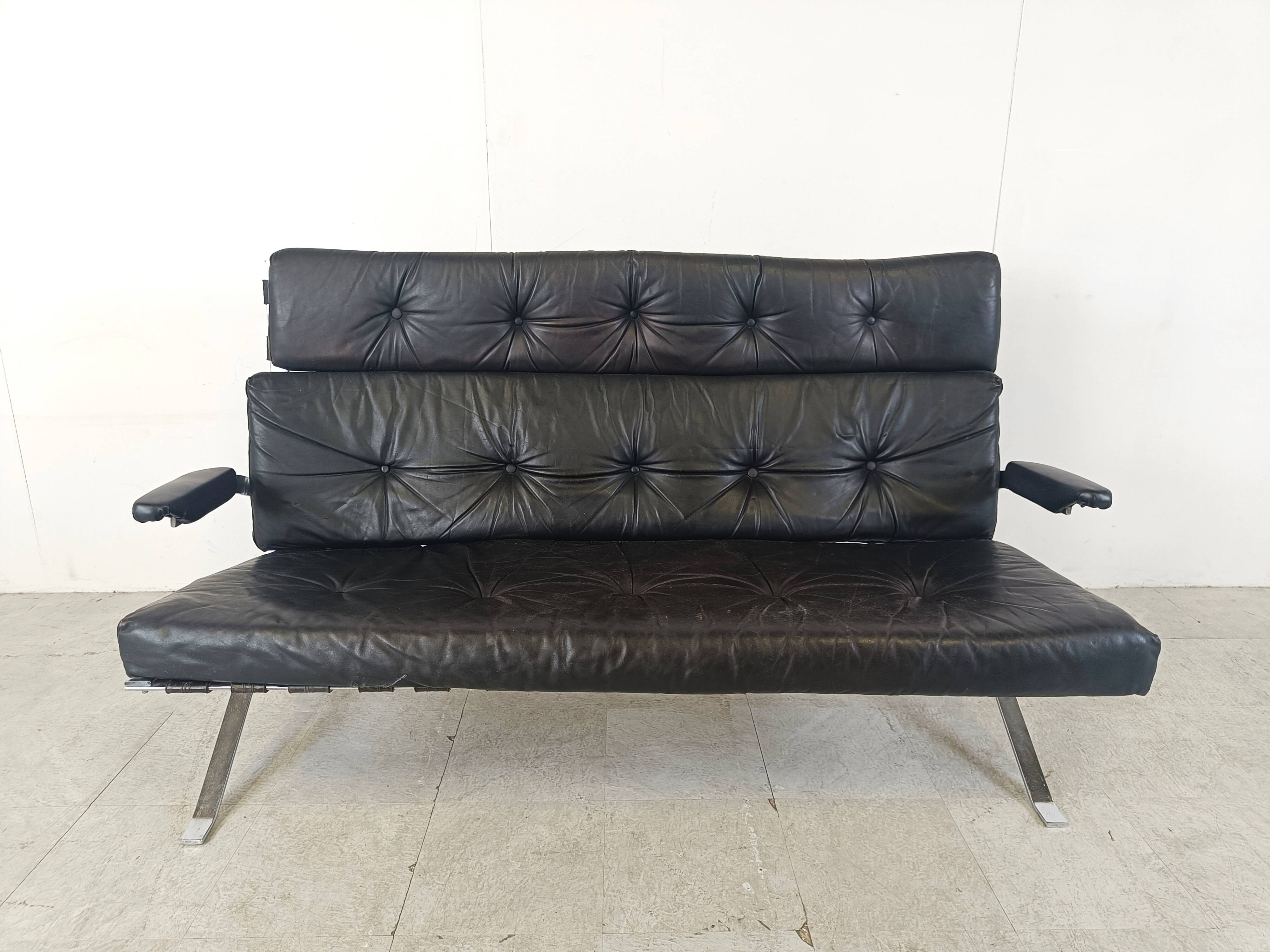 Vintage black leather and chrome sofa, 1970s