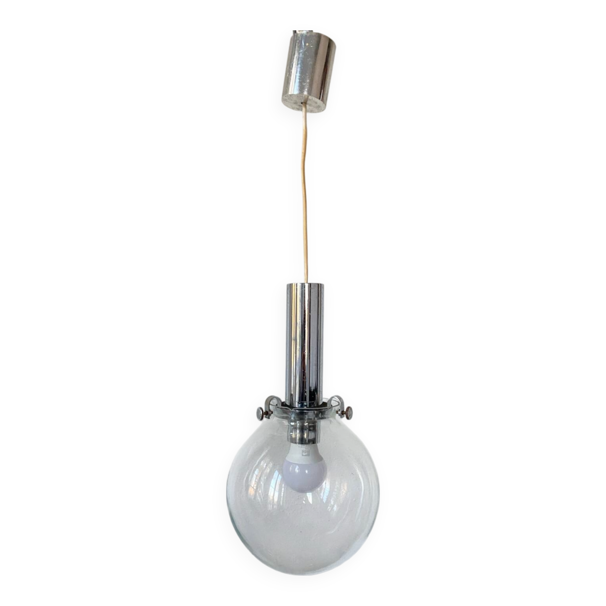 Vintage design pendant lamp globe in transparent glass