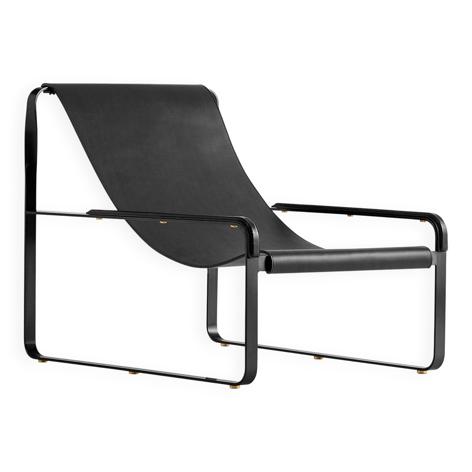 Classic Minimalist Contemporary Chaise Longue Smoke Black Metal and Black Leather