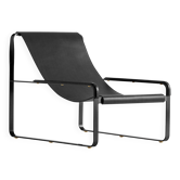 Classic Minimalist Contemporary Chaise Longue Smoke Black Metal and Black Leather