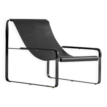 Classic Minimalist Contemporary Chaise Longue Smoke Black Metal and Black Leather