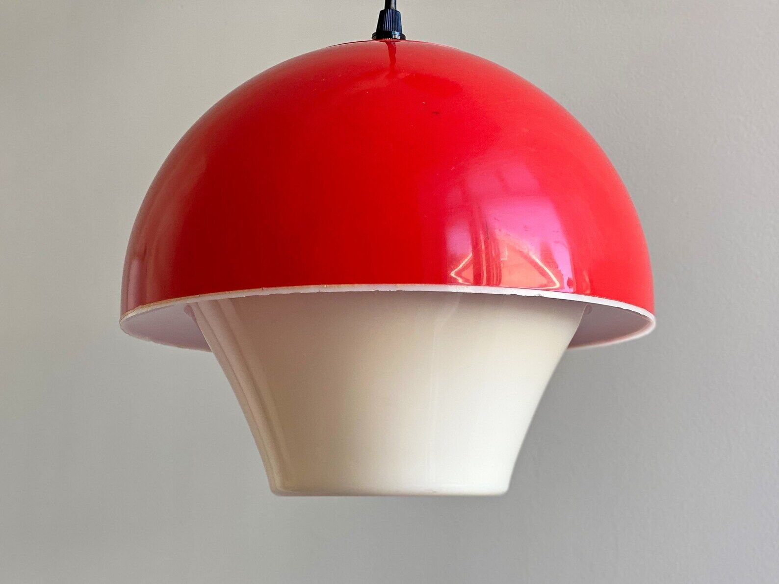 Scandinavian red & white vintage plastic hanging lamp
