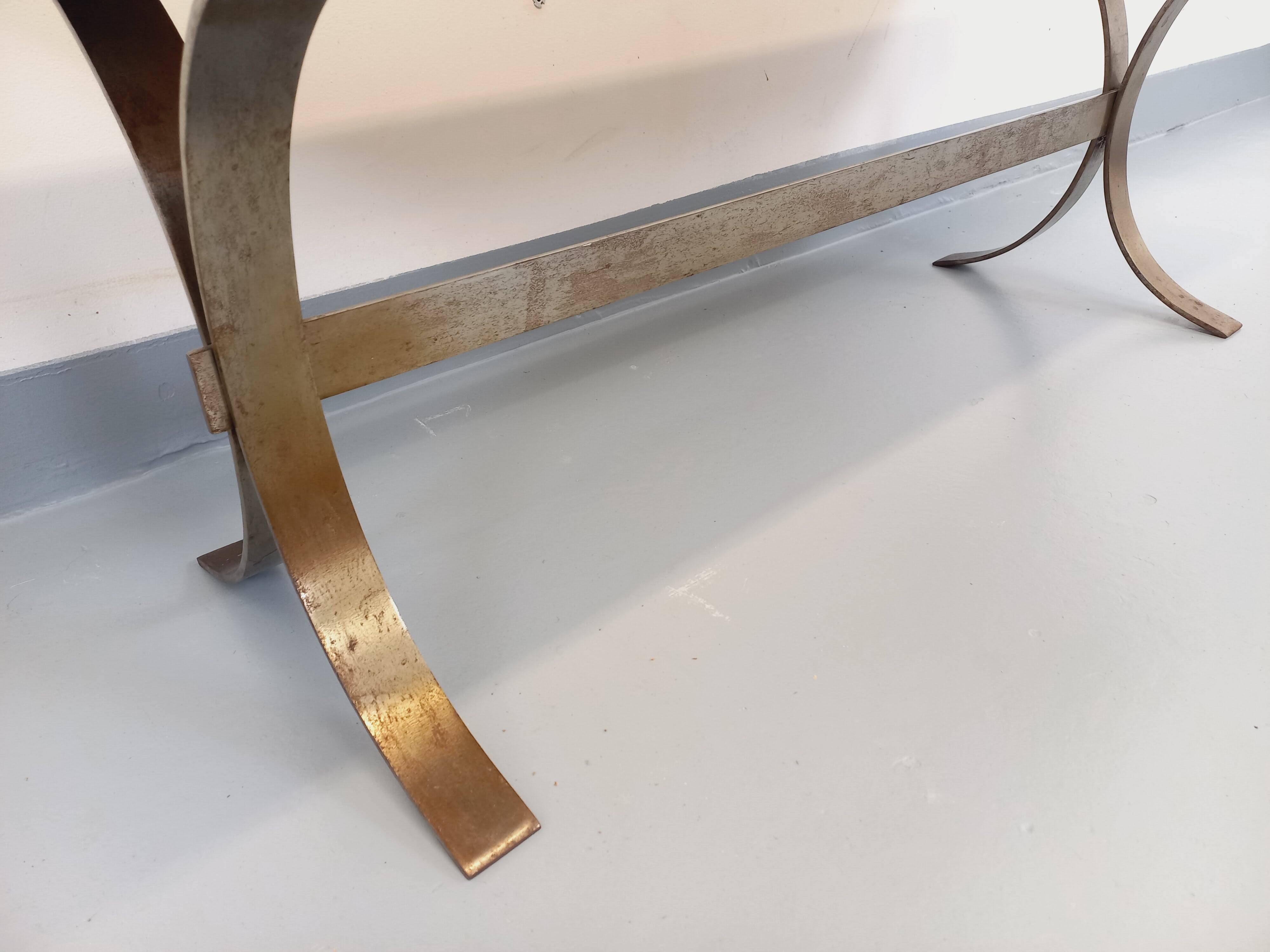 Vintage rectangular coffee table by Roche-Bobois in steel and ceramic.
