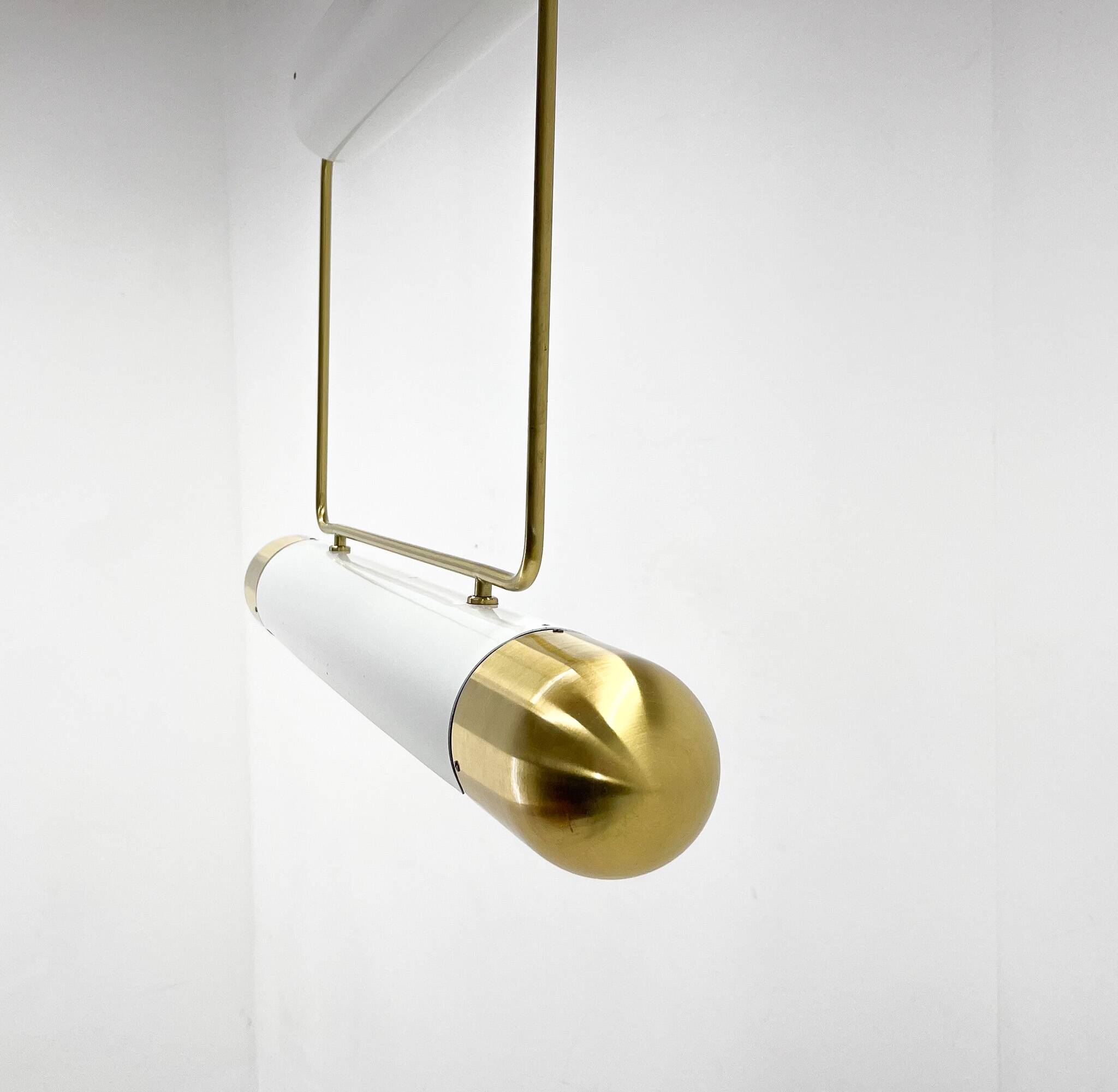Mid-century Brass Long Pendant Light by Napako