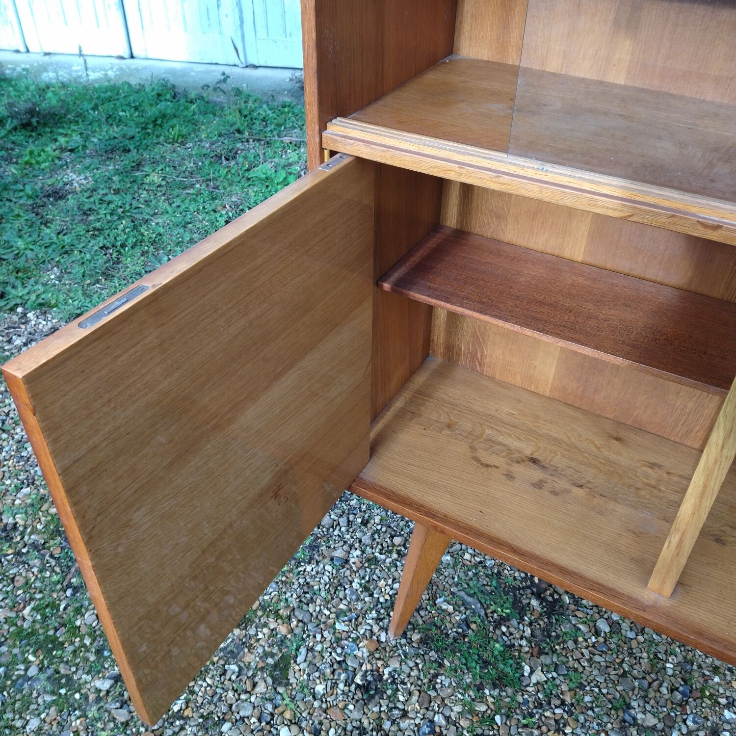 Glass bar veneered wood 50s compass