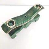Candle holder 3 candles Art Deco green and gilded earthenware