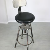 Vintage industrial metal & leather swivel bar stool