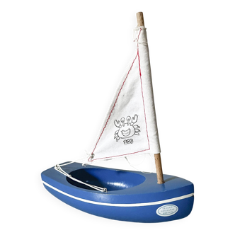 Blue basin sailboat from the French brand Tirot 200, vintage toy.