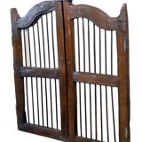 Old Burmese teak gate with openwork wrought iron panels