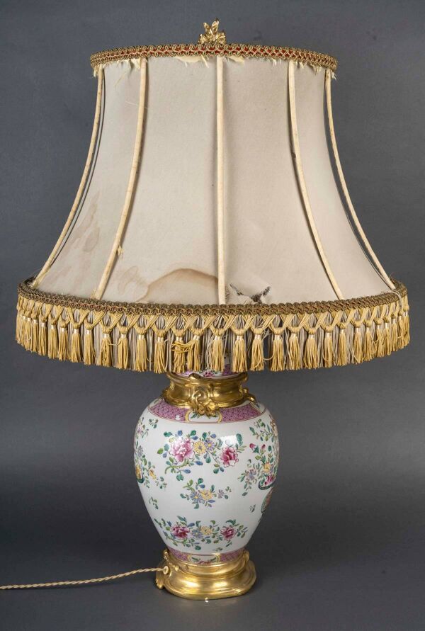 Lampe en Porcelaine de  Samson Style Famille Rose XIXème Siècle