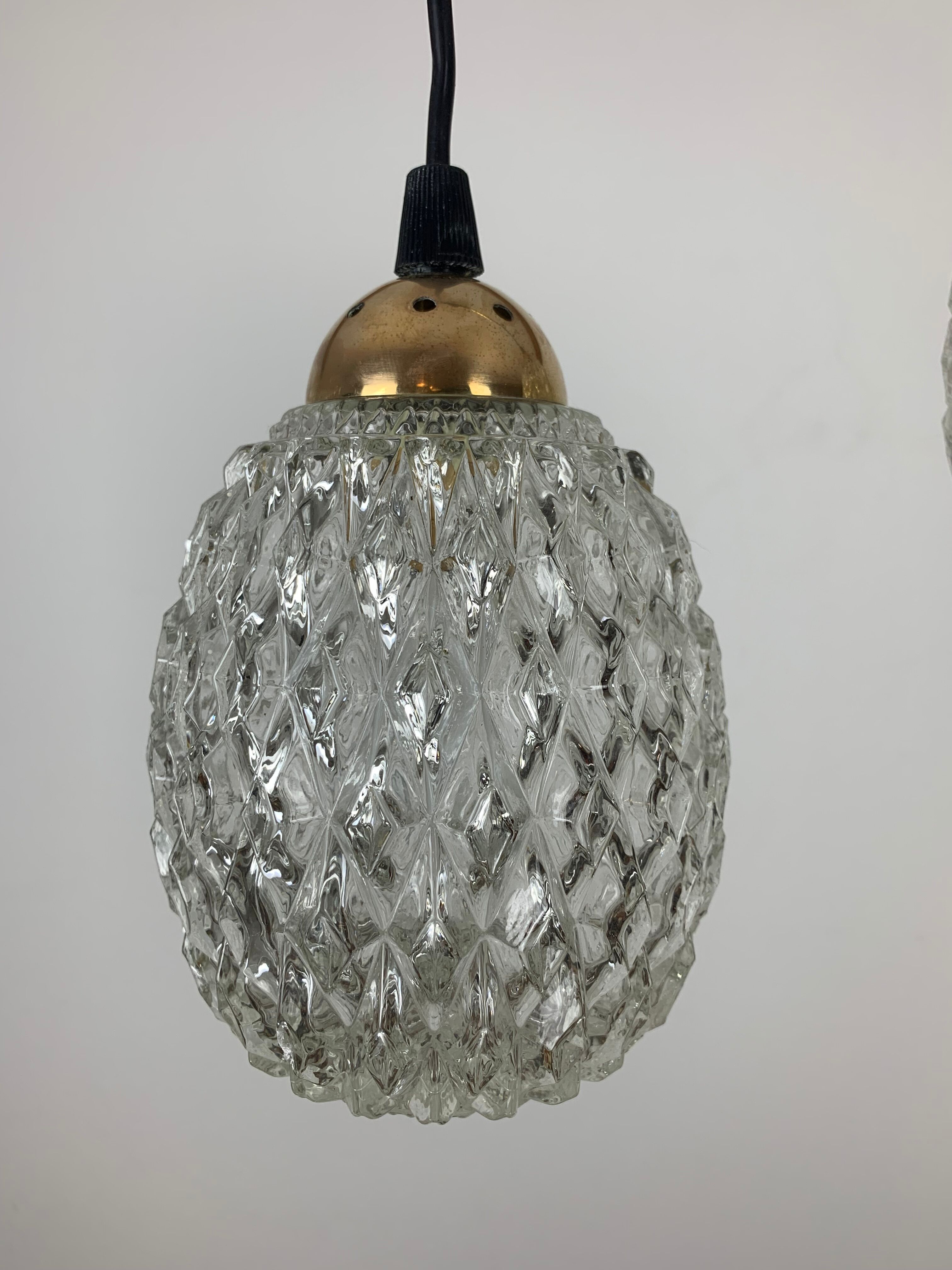 Suspension globes 2 lights, glass and brass, 50s