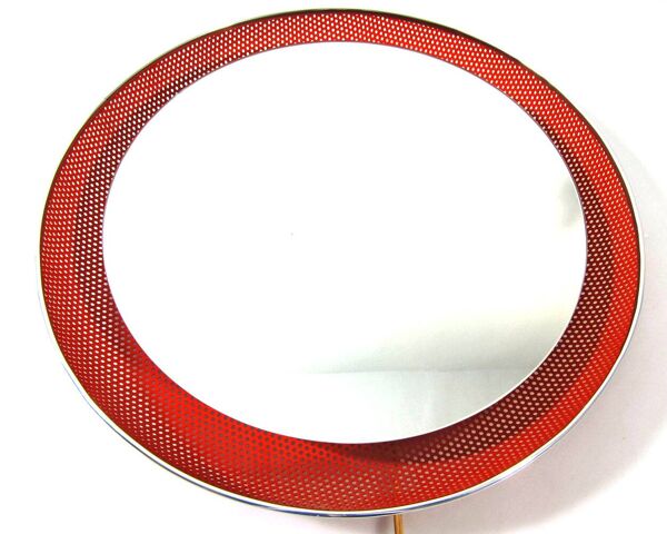 Miroir vintage rouge Mathieu Mategot des années cinquante avec lumière