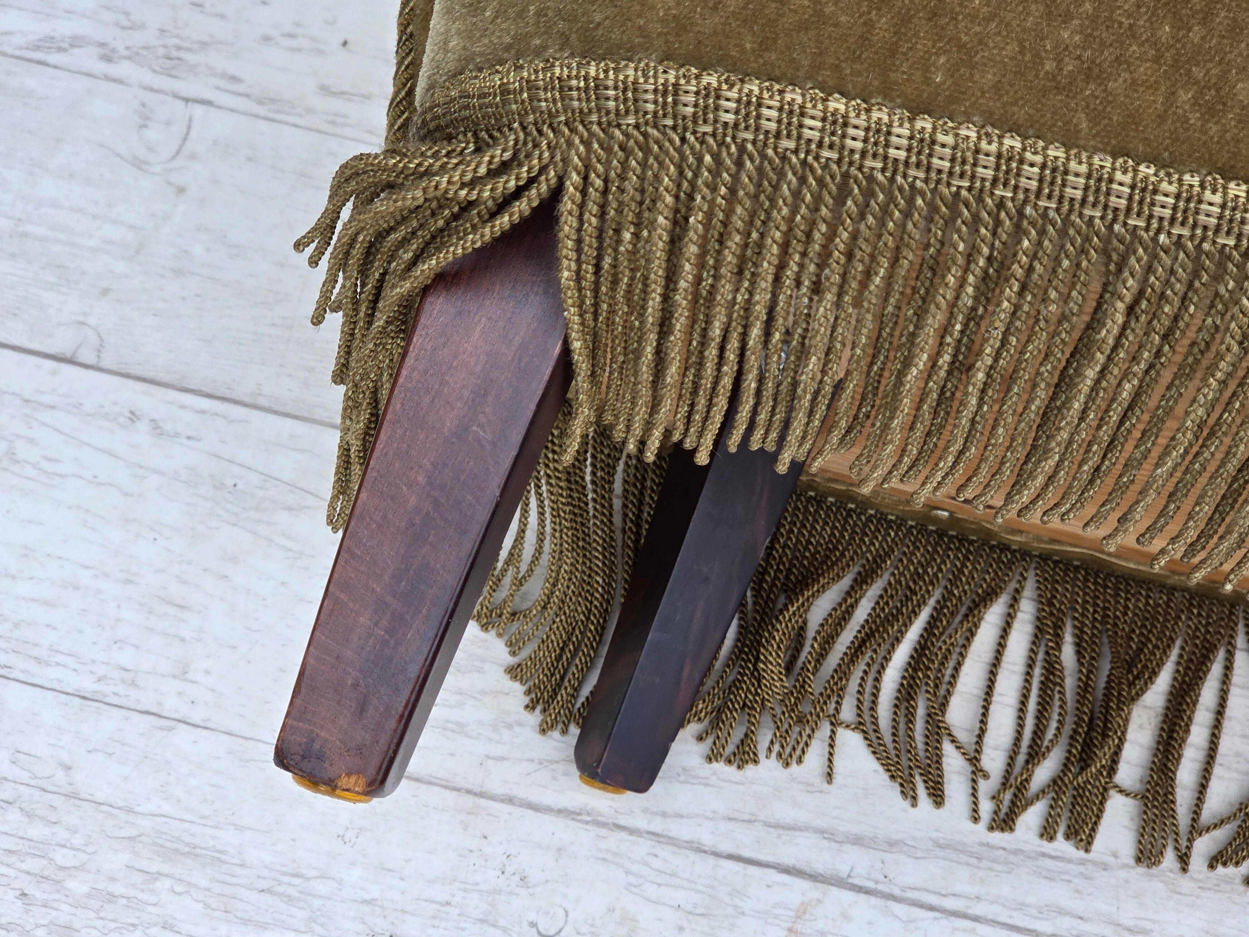 1970s, Danish highback armchair, light green furniture velour.