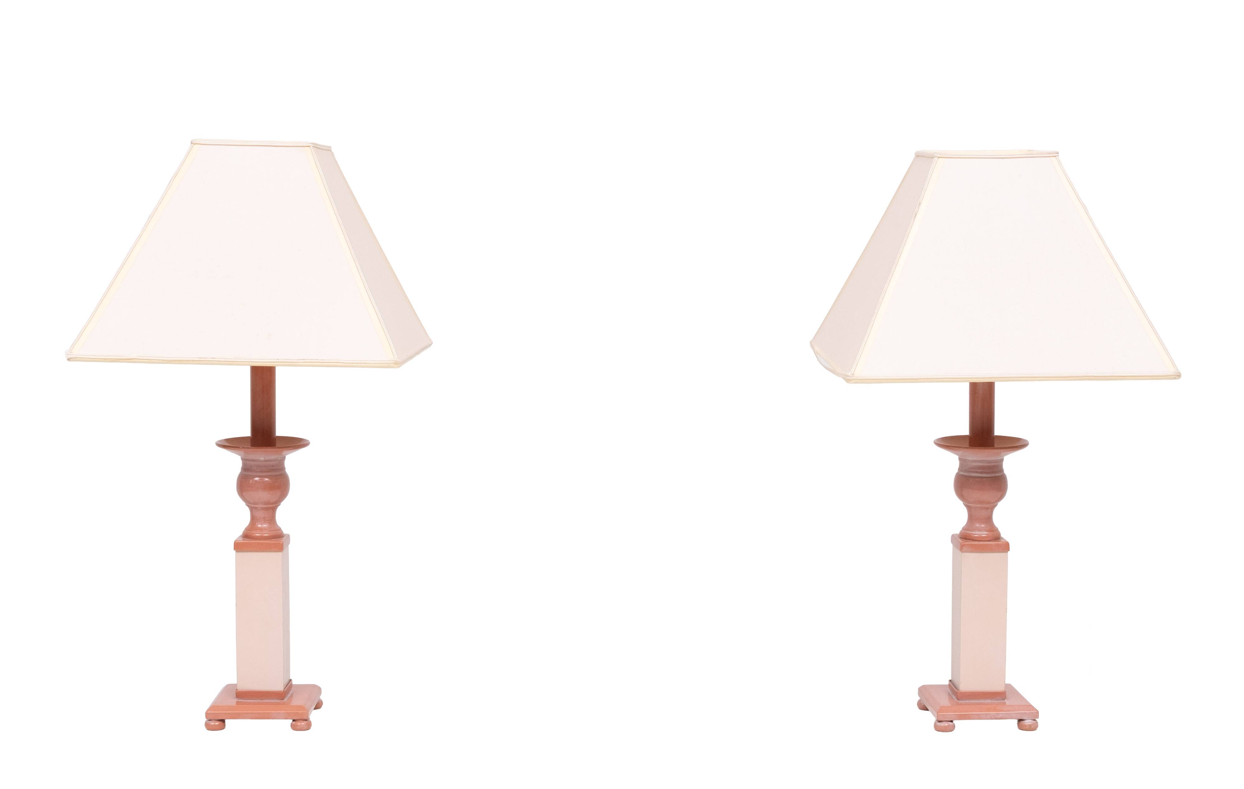 small Classic Greek Pink Marble table lamps 1980s Italy