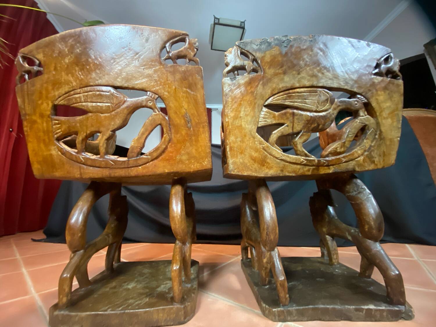 African tribal ensemble of 4 pieces of furniture for dignitaries of the Kingdom of Dahomey, Benin.