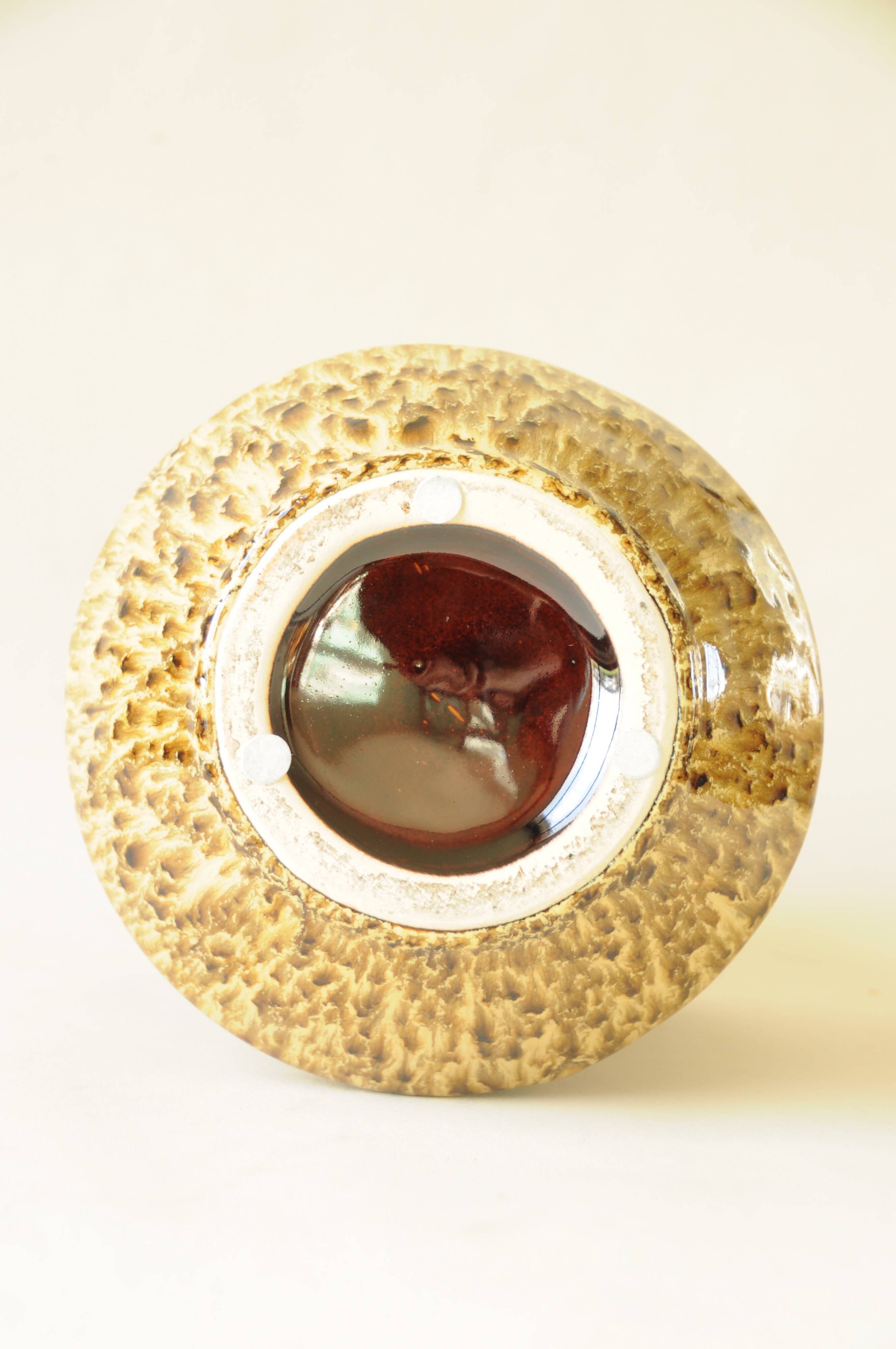 Amber Honey Ceramic Cache-Pot with Sculpted Floral Decor - Bohemian Style