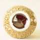 Amber Honey Ceramic Cache-Pot with Sculpted Floral Decor - Bohemian Style