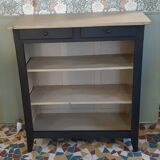 Buffet shelves open patinated black and linen