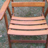 Mid century patinated wood folding garden or patio elbow chair, 1960s