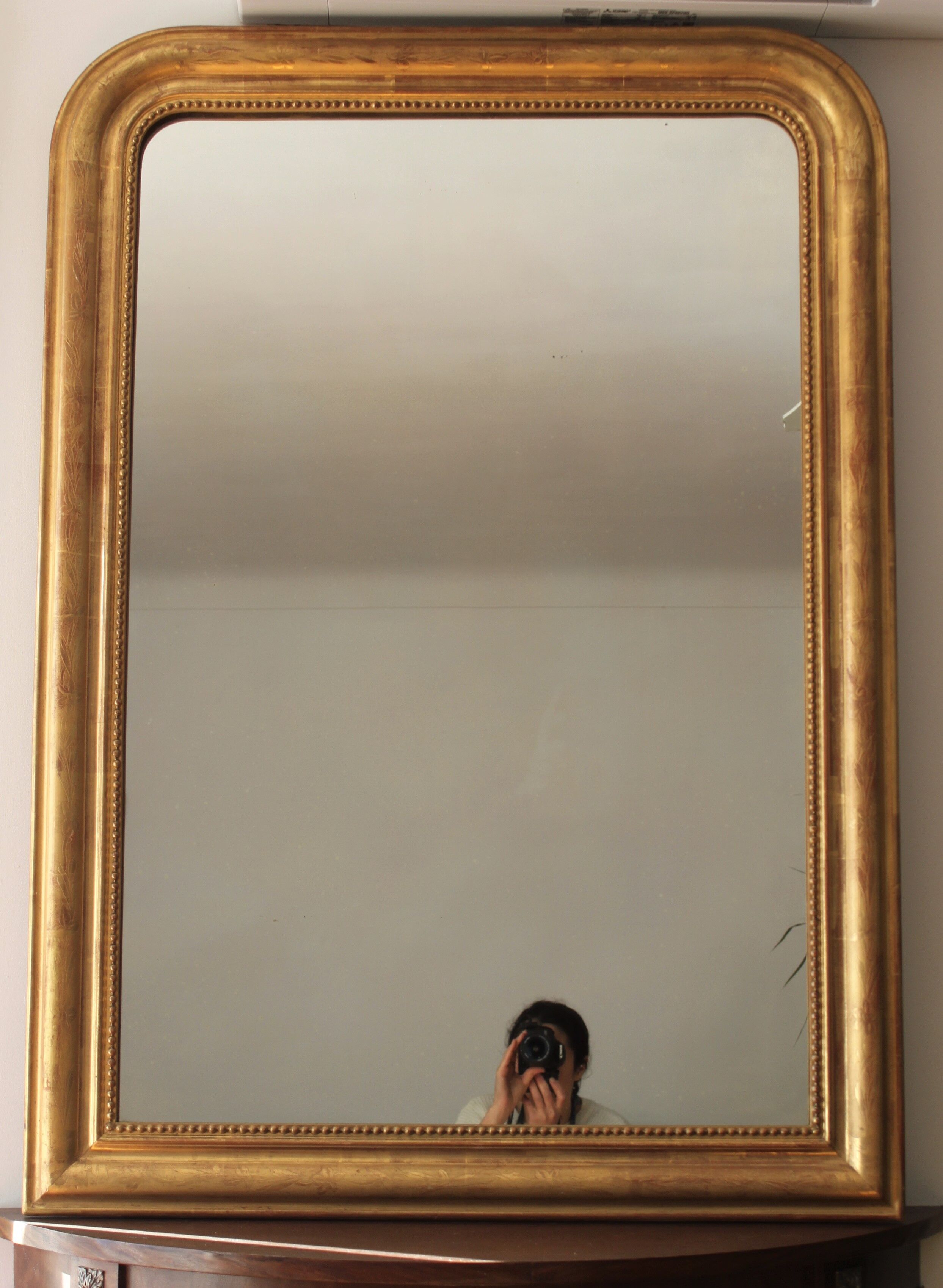 Gilded Louis Philippe mirror old with gold leaf, 126x90 cm