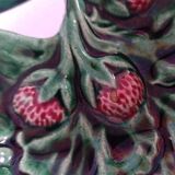 Vintage Majolica Strawberry Leaf Shaped Dish Ceramic Green Red