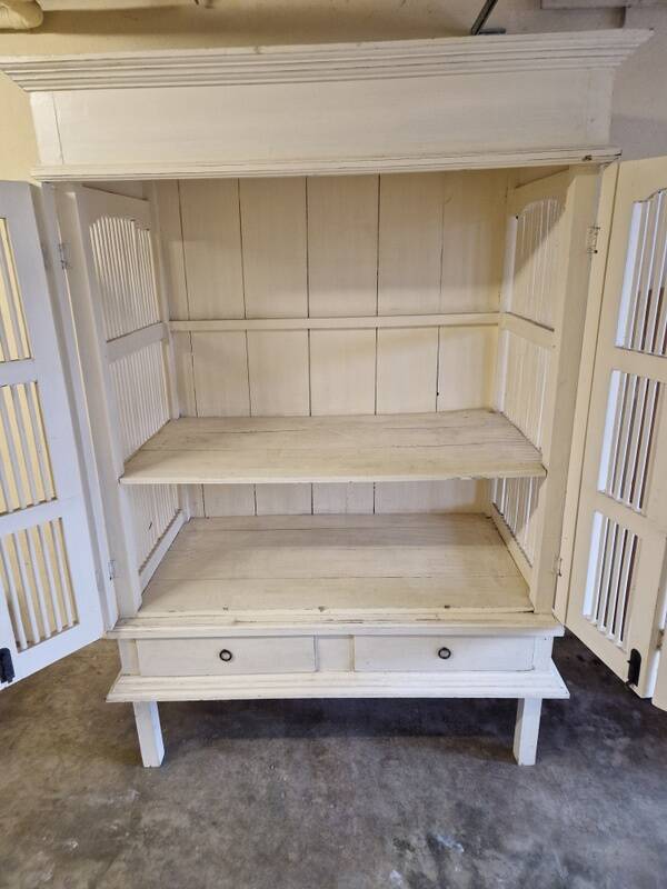 Large wardrobe, storage unit - White painted wood - Colonial, Indonesian