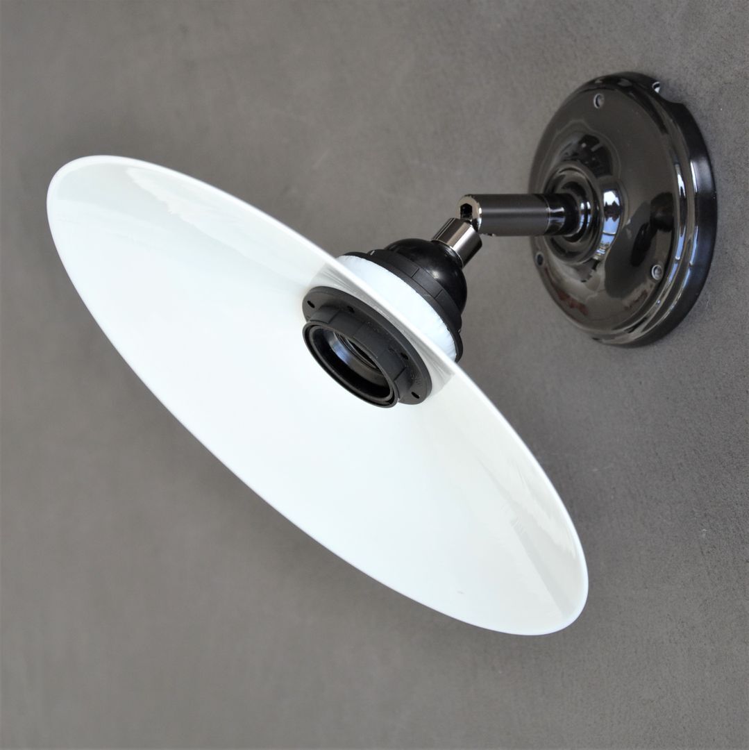 White and black articulated wall lamp, opaline, bakelite and porcelain