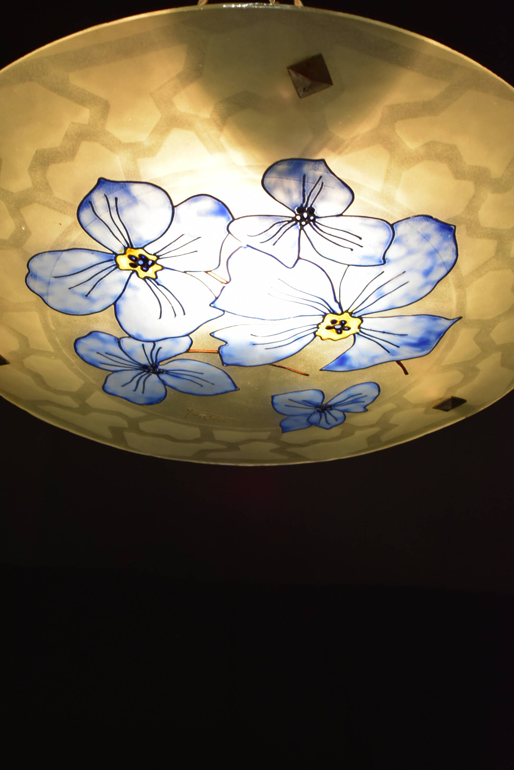 Glass ceiling light signed Aurys