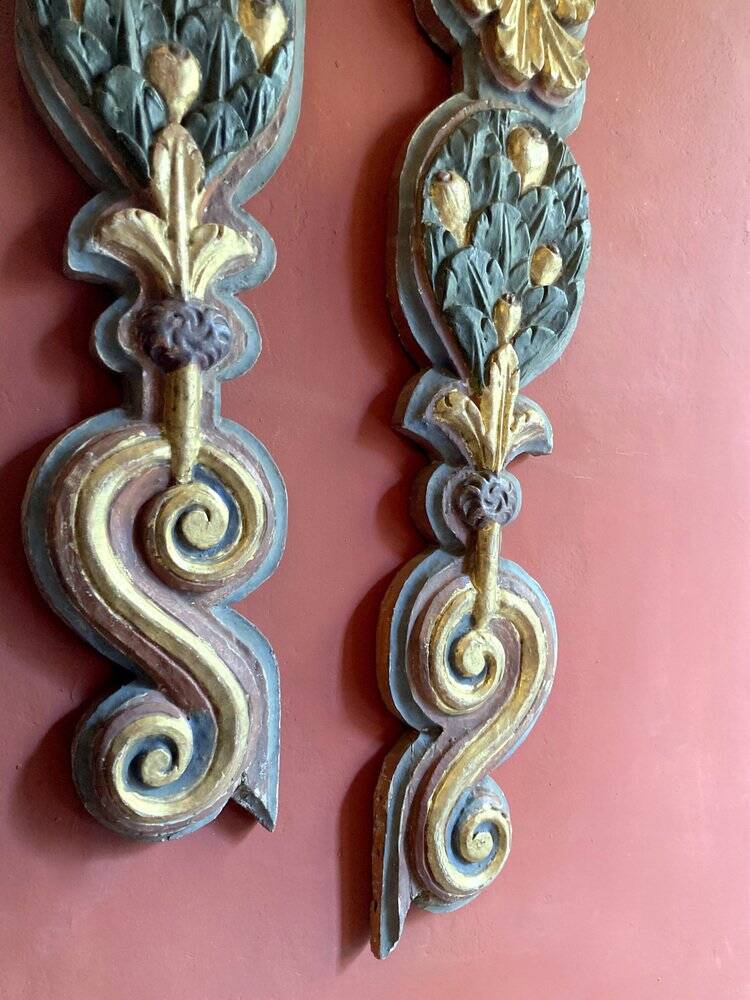 18th Century Italian Handcarved Polychrome Painted Pilaster Friezes, Set of 2