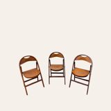 Set of 3 folding chairs in curved beech, circa 1930