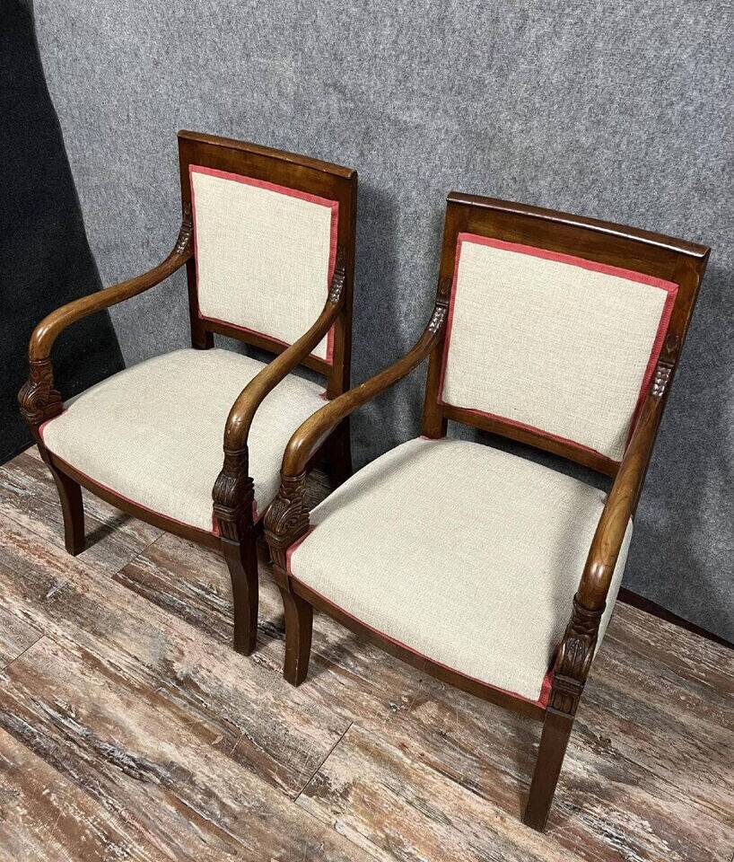 Pair of Empire period mahogany dolphin armchairs circa 1810