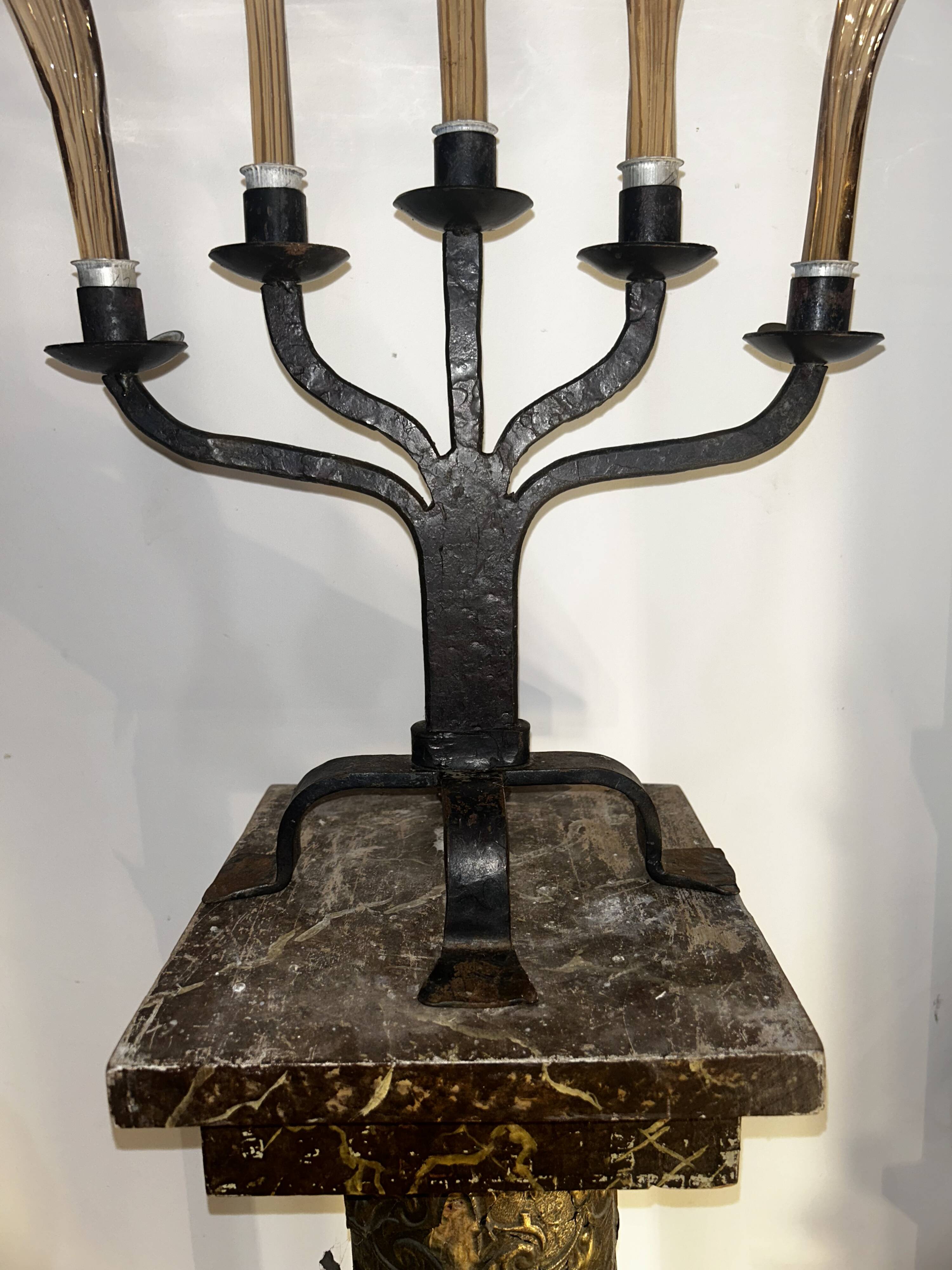 Metal candlestick, Murano glass ornament